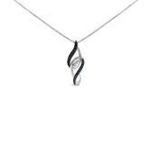 Sterling Silver 1/4 Cttw Black Blue White Diamond Linear Swirl Pendant Necklace