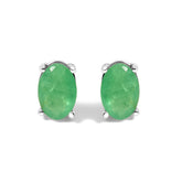 Sterling Silver 1.20 Cttw Oval Green Emerald Solitaire Stud Earrings