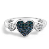 Sterling Silver 1/5 Cttw Blue and White Diamond Triple Heart Ring