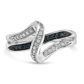 Sterling Silver 1/10 Cttw Blue and White Diamond Crossover Ring