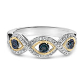 Sterling Silver 1/4 Cttw Blue and White Diamond Evil Eye Band Ring