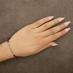 Sterling Silver Red Jasper Bead Station Bracelet with Bolo Clasp