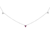 14K White Gold 1/5 Cttw Diamond and Ruby Tri Station Necklace