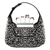 Alexander McQueen Crystal Jewelled Hobo Bag Black Skull Knuckle Handle