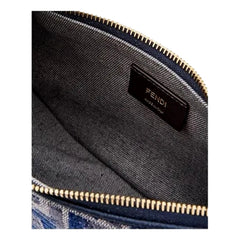 Fendi Fendigraphy Blue FF Jacquard Canvas Leather Hobo Bag