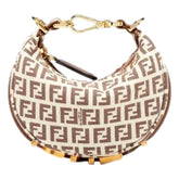 Fendi Fendigraphy Nano Hobo FF Canvas Leather Mini Bag Brown and White