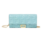 Fendi Baguette FF Embossed Lambskin Wallet on a Chain Crossbody in Light Blue