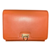 Ferragamo Trifolio Cognac Brown Soft Leather Flap Crossbody Bag Gold Gancini
