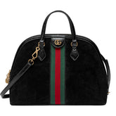 Gucci Ophidia Dome Black Suede Web Stripe Satchel Bag