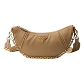 Prada Demi Lune Re-Nylon Crescent Shoulder Bag in Beige
