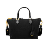 Prada Logo Jacquard Black Canvas Satchel Crossbody Bag Gold Hardware