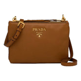 Prada Vitello Phenix Leather Crossbody Bag in Caramel Brown with Gold Hardware