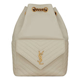 Saint Laurent Joe White Lambskin Quilted Chevron Chain Strap Backpack
