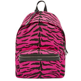 Saint Laurent City Backpack Pink Zebra Print Cotton Leather Trim
