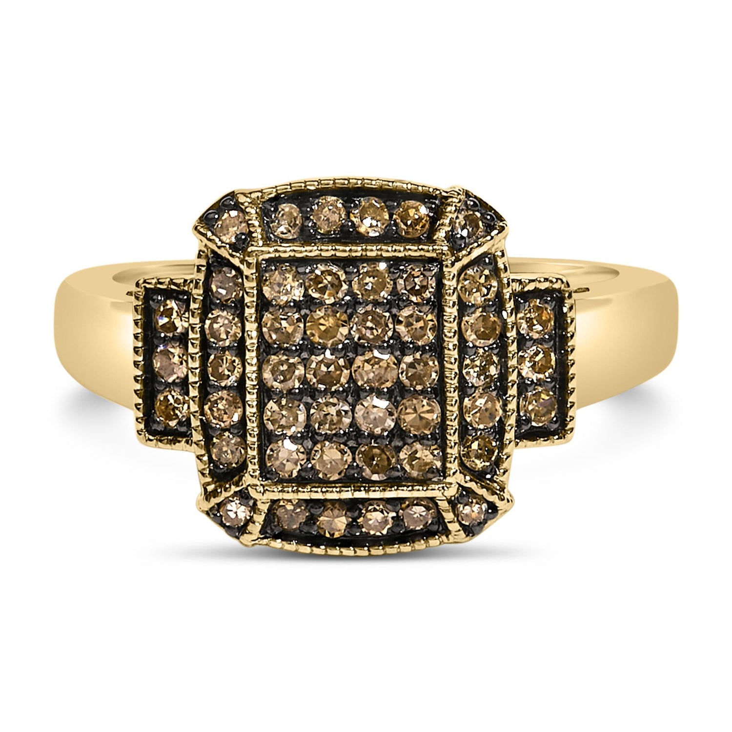 10K Yellow Gold Plated .925 Sterling Silver 1/2 Cttw Champagne Diamond Step Up Ring