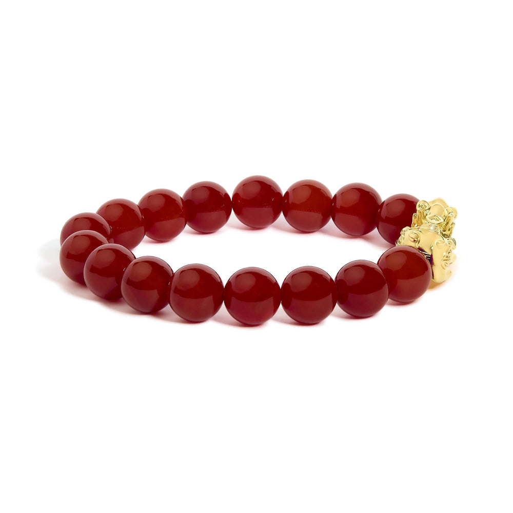 18K Yellow Gold Dragon Charm Red Agate Beaded Charm Bracelet