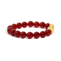 18K Yellow Gold Dragon Charm Red Agate Beaded Charm Bracelet