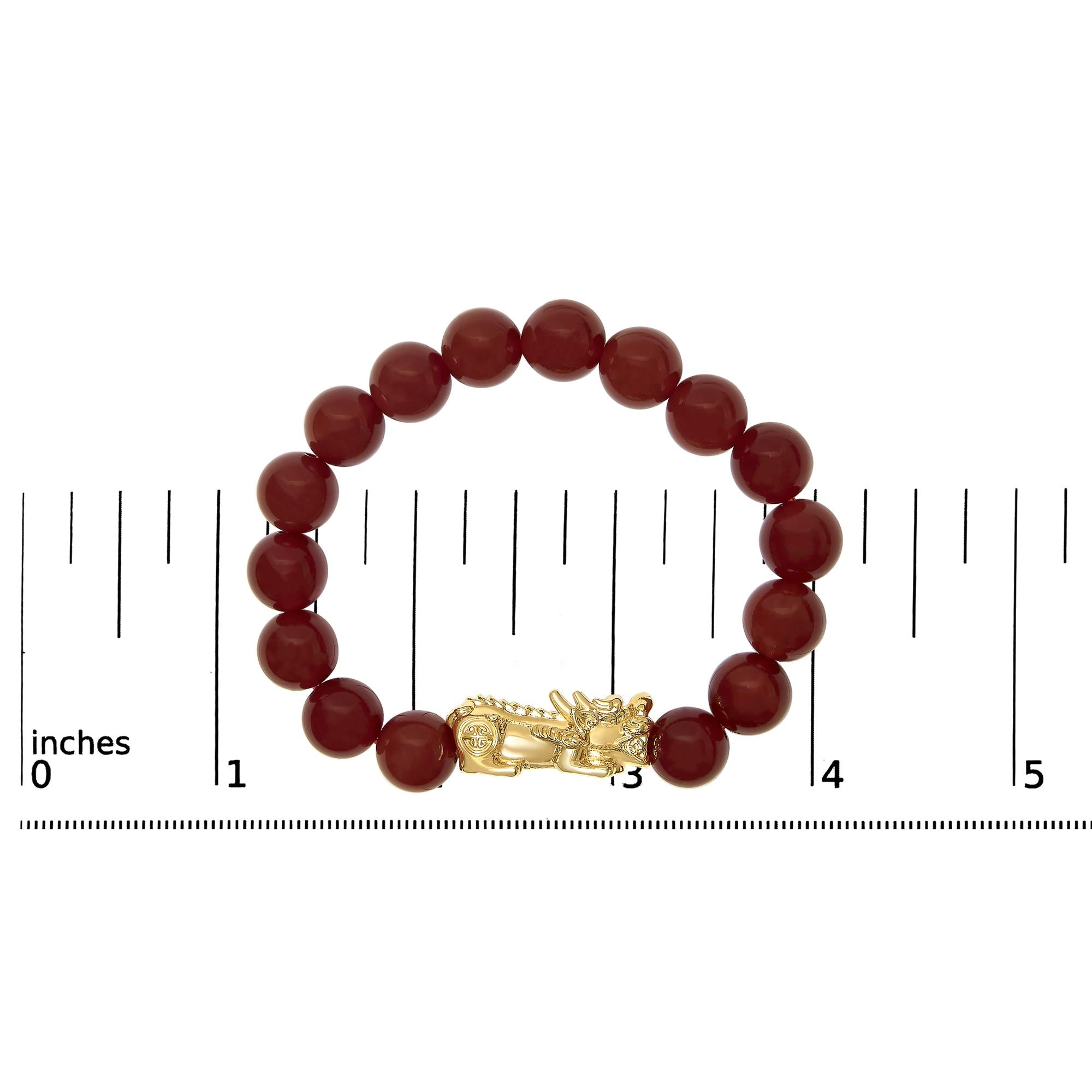 18K Yellow Gold Dragon Charm Red Agate Beaded Charm Bracelet