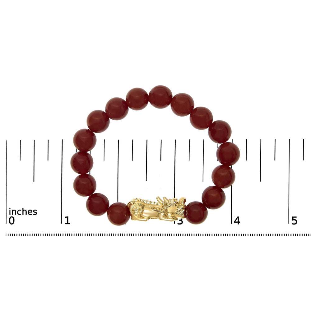 18K Yellow Gold Dragon Charm Red Agate Beaded Charm Bracelet