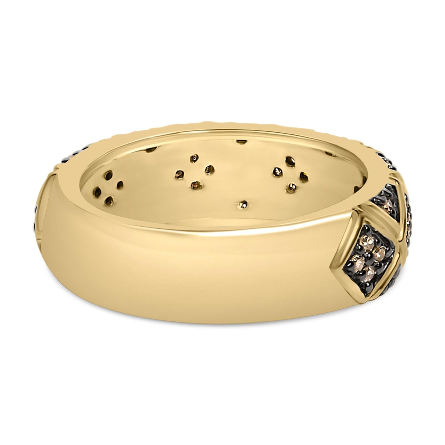 10K Yellow Gold Plated .925 Sterling Silver 3/8 Cttw Champagne Diamond Geometric Style Band Ring