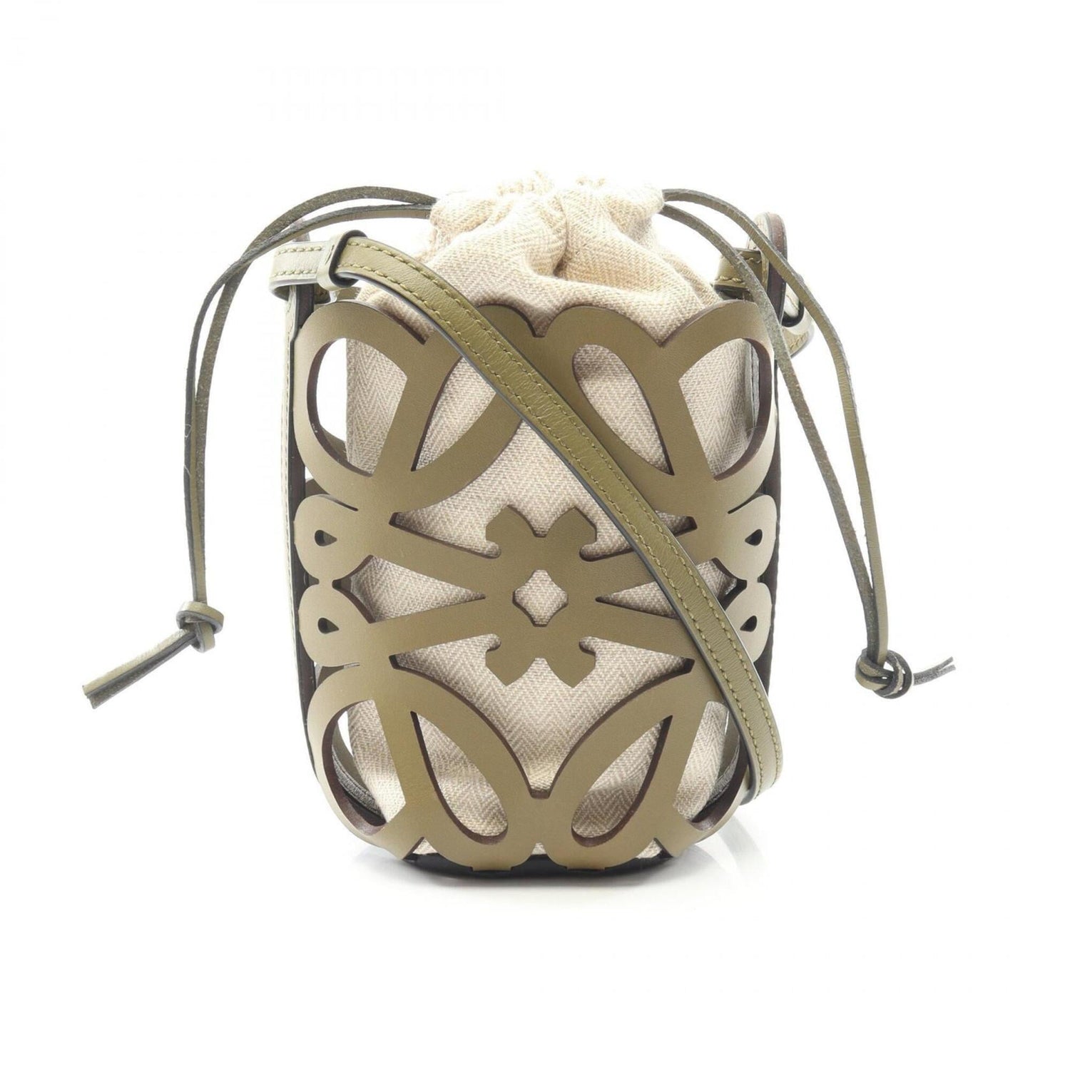 LOEWE Anagram Cutout Pocket Shoulder Bag/Handbag, Leather, Women's, Khaki/Beige, C922Y62X02
