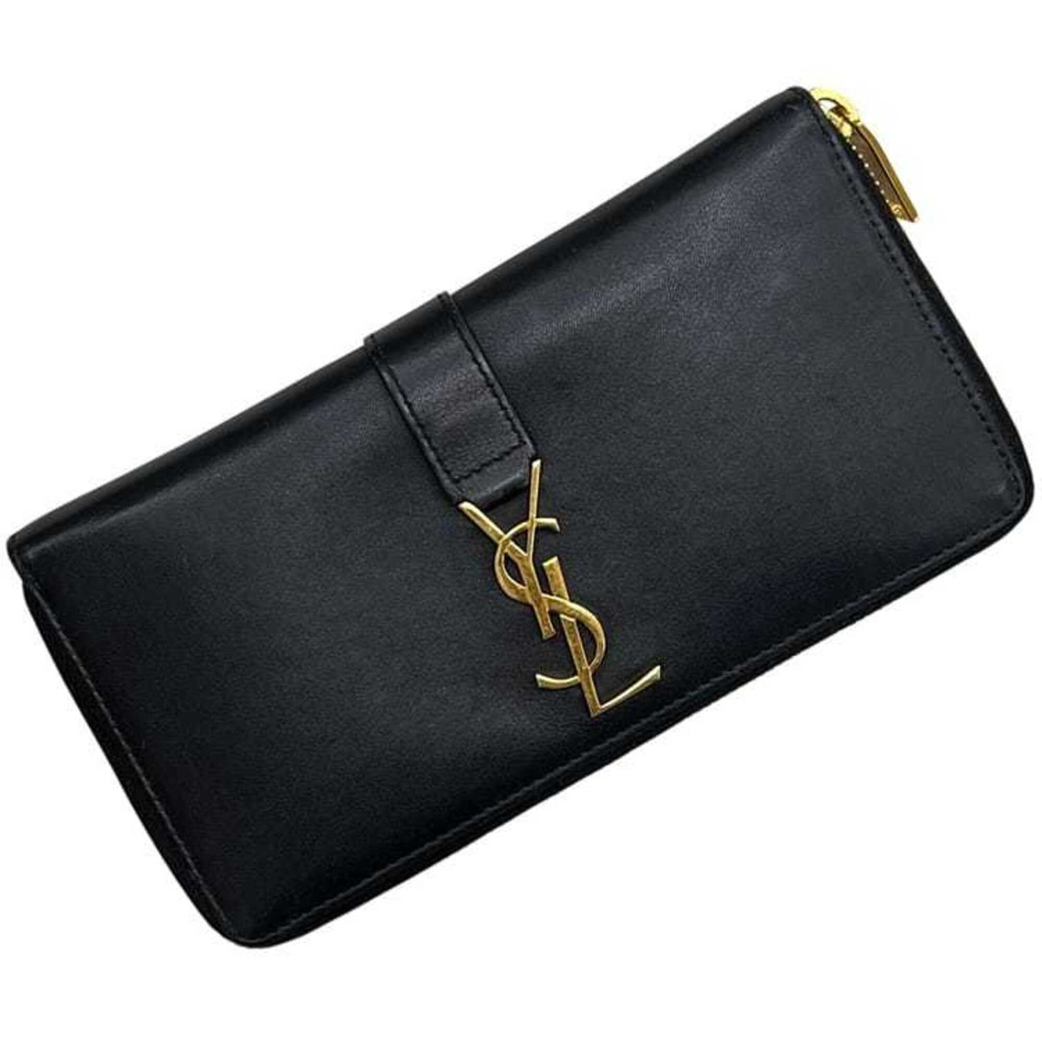 Saint Laurent Round Long Wallet, Black, Cassandra CFP 414570 1017, YSL Leather, SAINT LAURENT PARIS