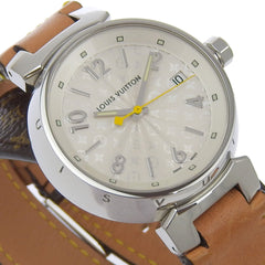 Louis Vuitton Tambour Watch Q1313 Stainless Steel x Monogram Canvas Quartz Analog Display White Dial Women's — Very Good