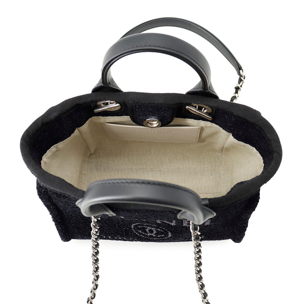 Chanel Deauville Tote Bag, Canvas Leather, CHANEL Handbag, 2-way Shoulder Black, Handbag for Women — Like New