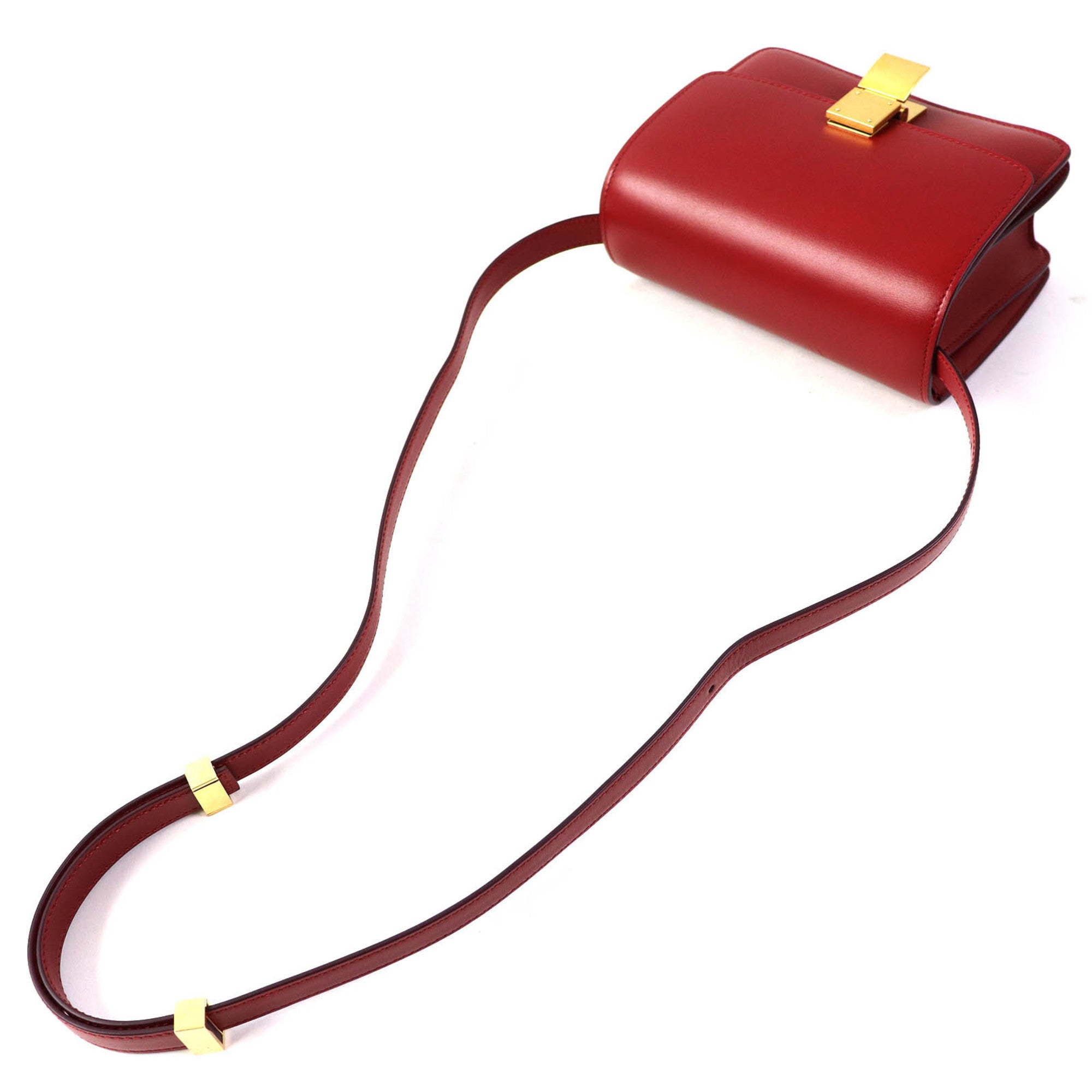 CELINE CLASSIC BOX Small (189183DLS) Classic Box Leather Shoulder Bag in Red with Gold Hardware and Dust Bag, Made Italy — Like New