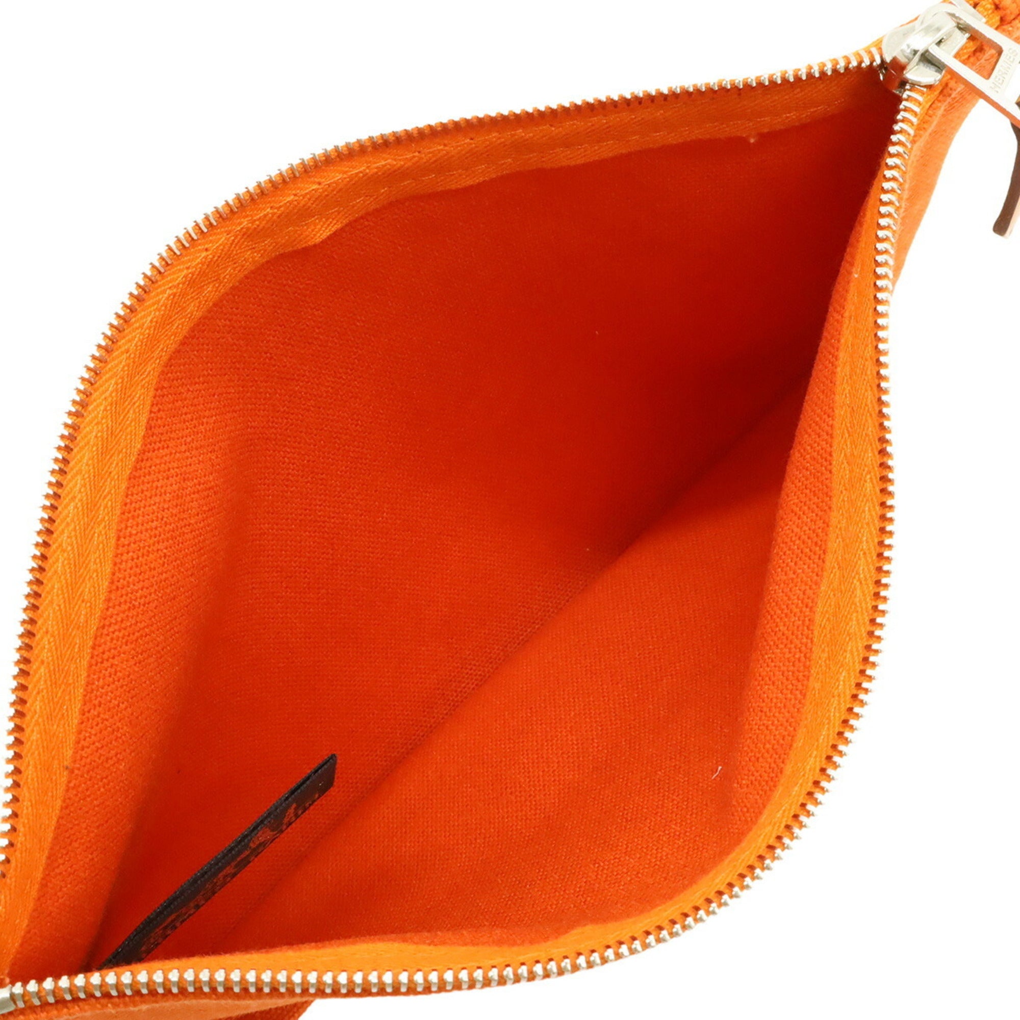 HERMES New Yachting PM Flat Pouch Handbag Canvas Leather Orange — Like New