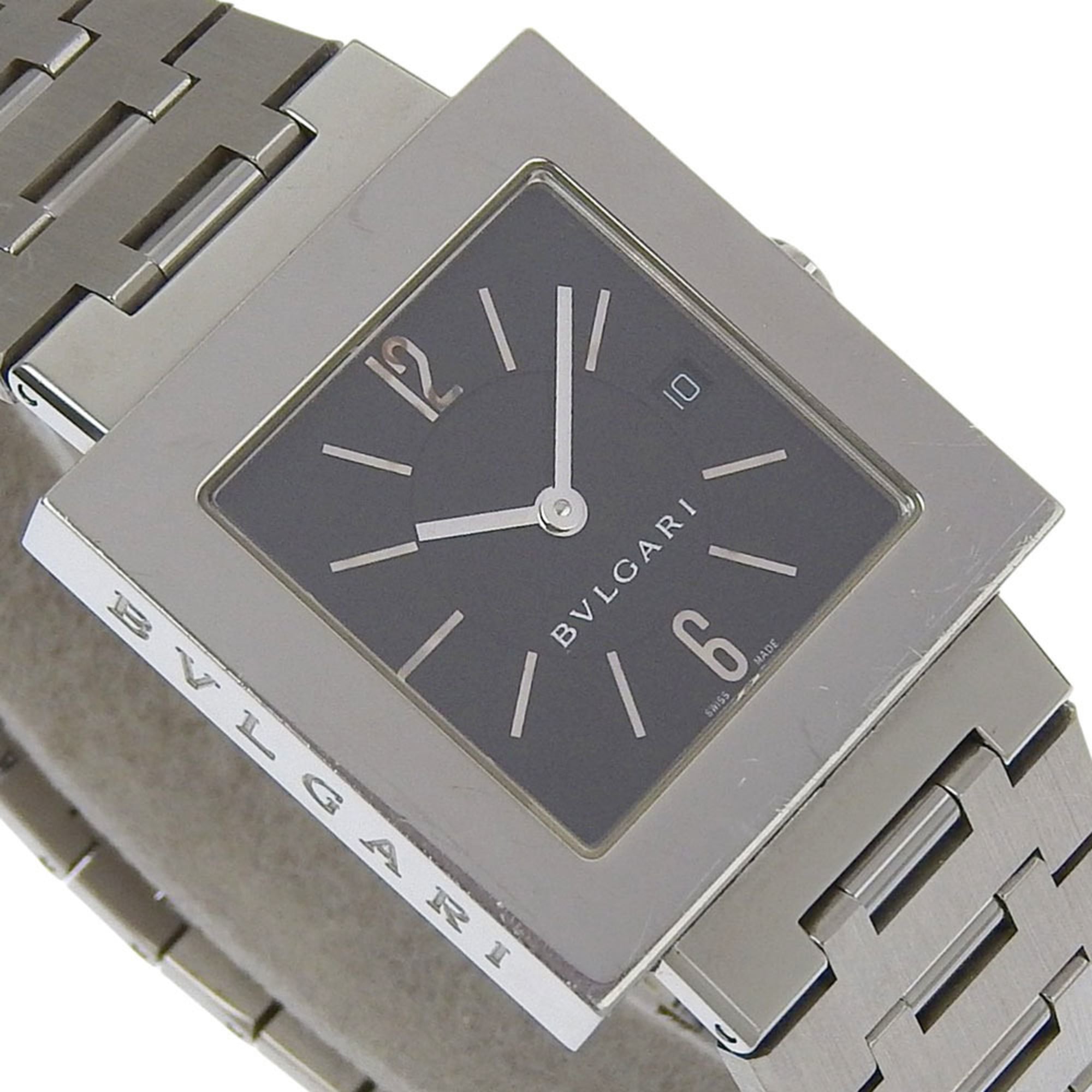 BVLGARI Quadrado Watch SQ29SSD Stainless Steel Quartz Analog Display Black Dial Unisex — Good