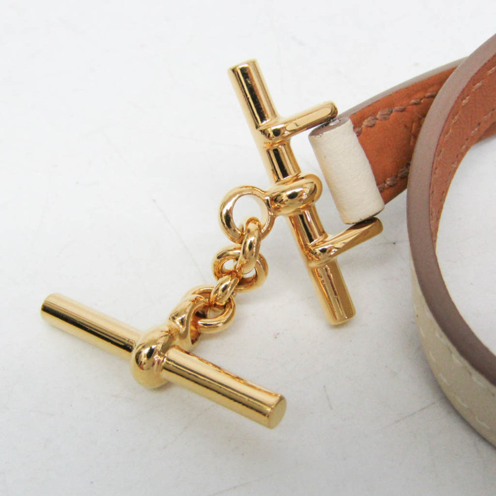 Hermes Croisière Double Tour Metal,Swift Leather Wrap Bracelet Off-white,Yellow Gold — Like New