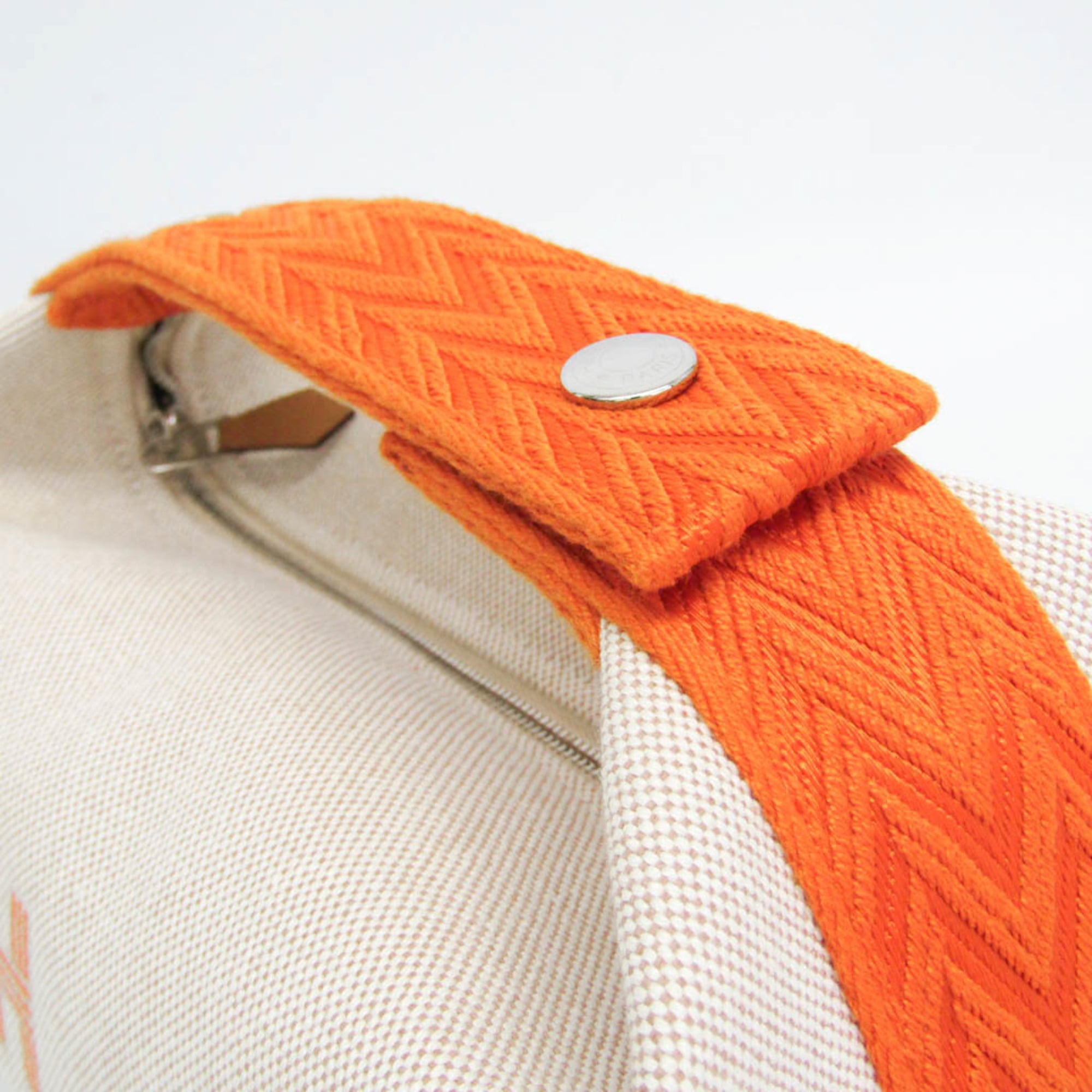 Hermes Brid A Black PM Women,Men Cotton,Toile H Handbag,Pouch Light Beige,Orange — Like New