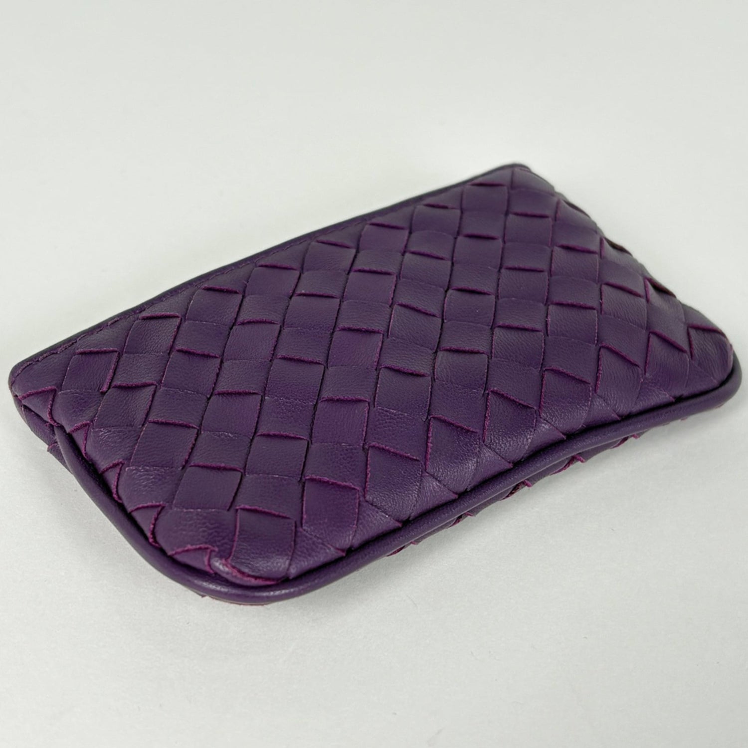 Bottega Veneta Intrecciato Leather Wallet/Coin Case, Purple, Women's