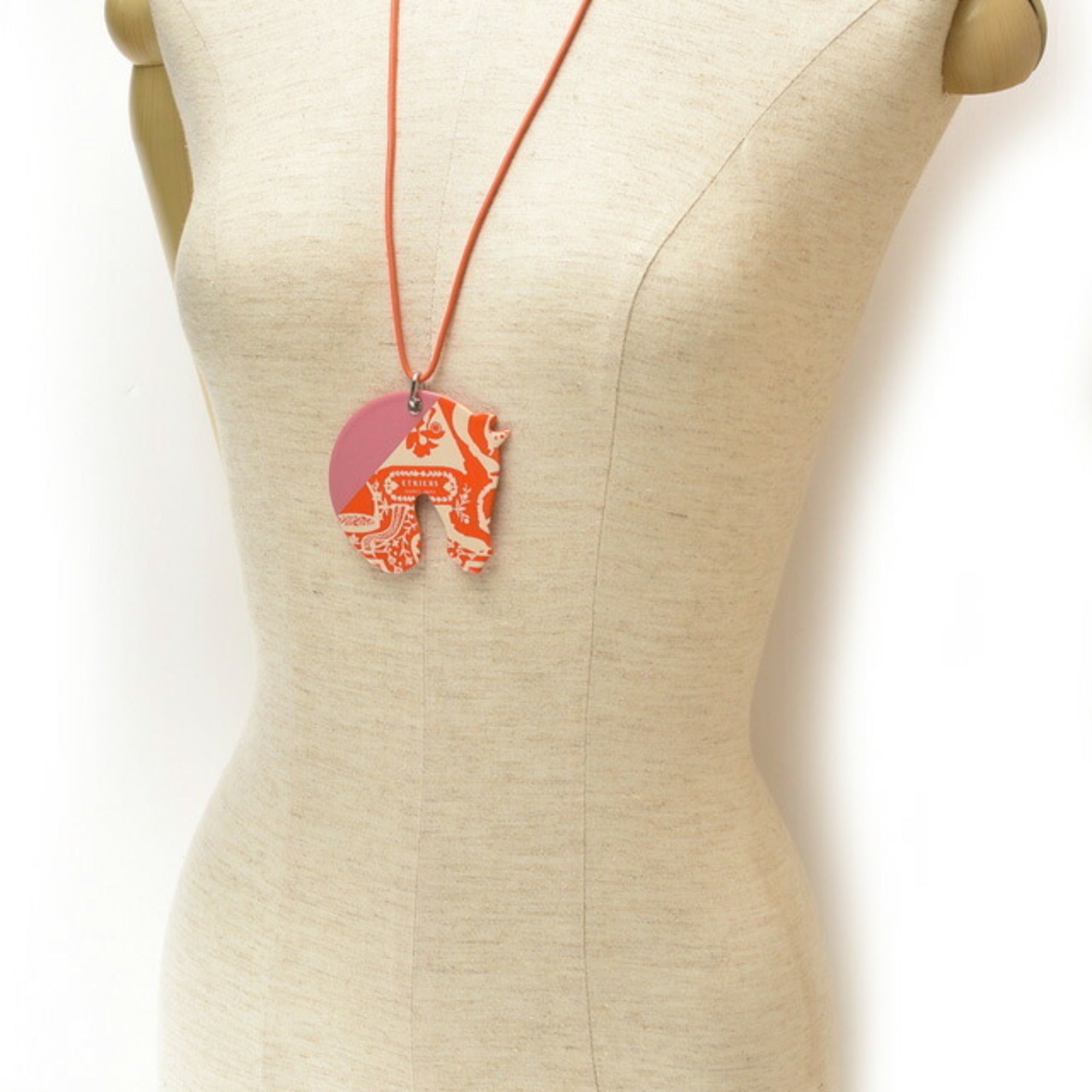 Hermes Necklace Pendant HERMES Choker Tattersall TATERSALE GM Orange Multi Rose — Like New