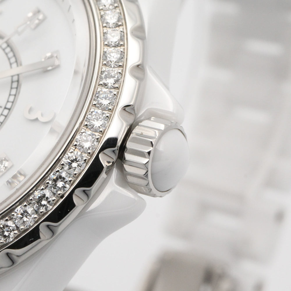 Chanel J12 Diamond Bezel 8-Diamond Watch, Ceramic, Diamond, Ladies, White, H3110 — Very Good