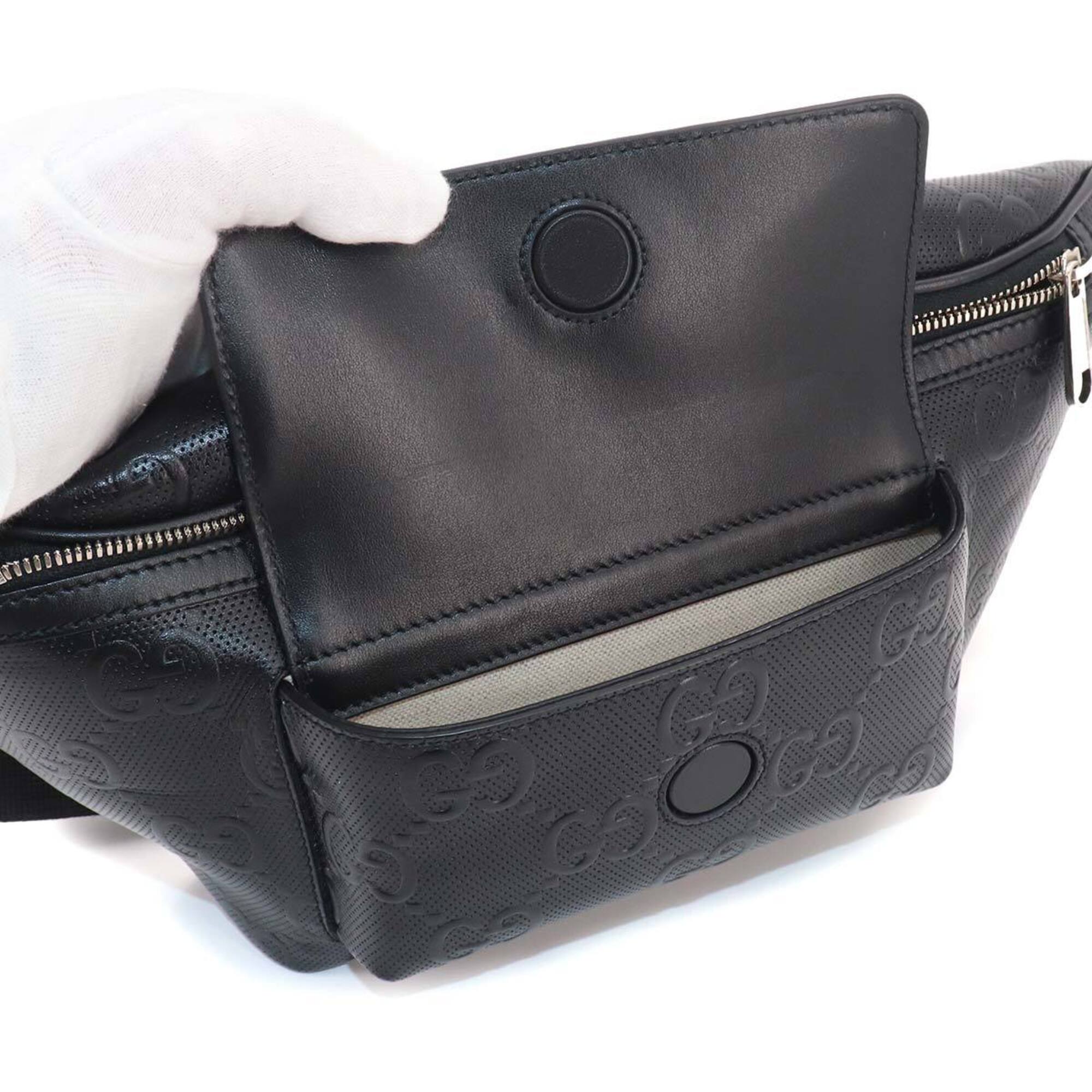 Gucci GG Embossed Belt Handbag, Leather, Black, 645093, Silver Hardware — New - Store Return