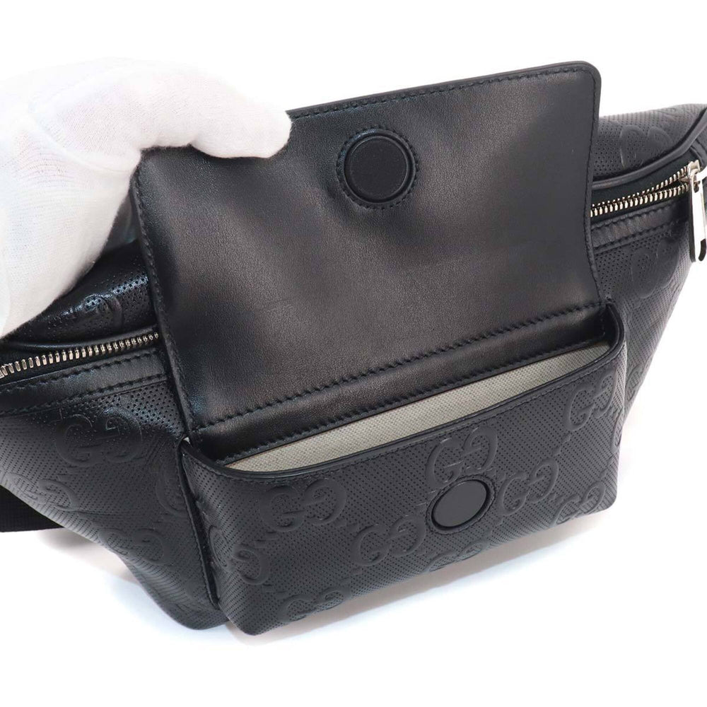 Gucci GG Embossed Belt Handbag, Leather, Black, 645093, Silver Hardware — New - Store Return