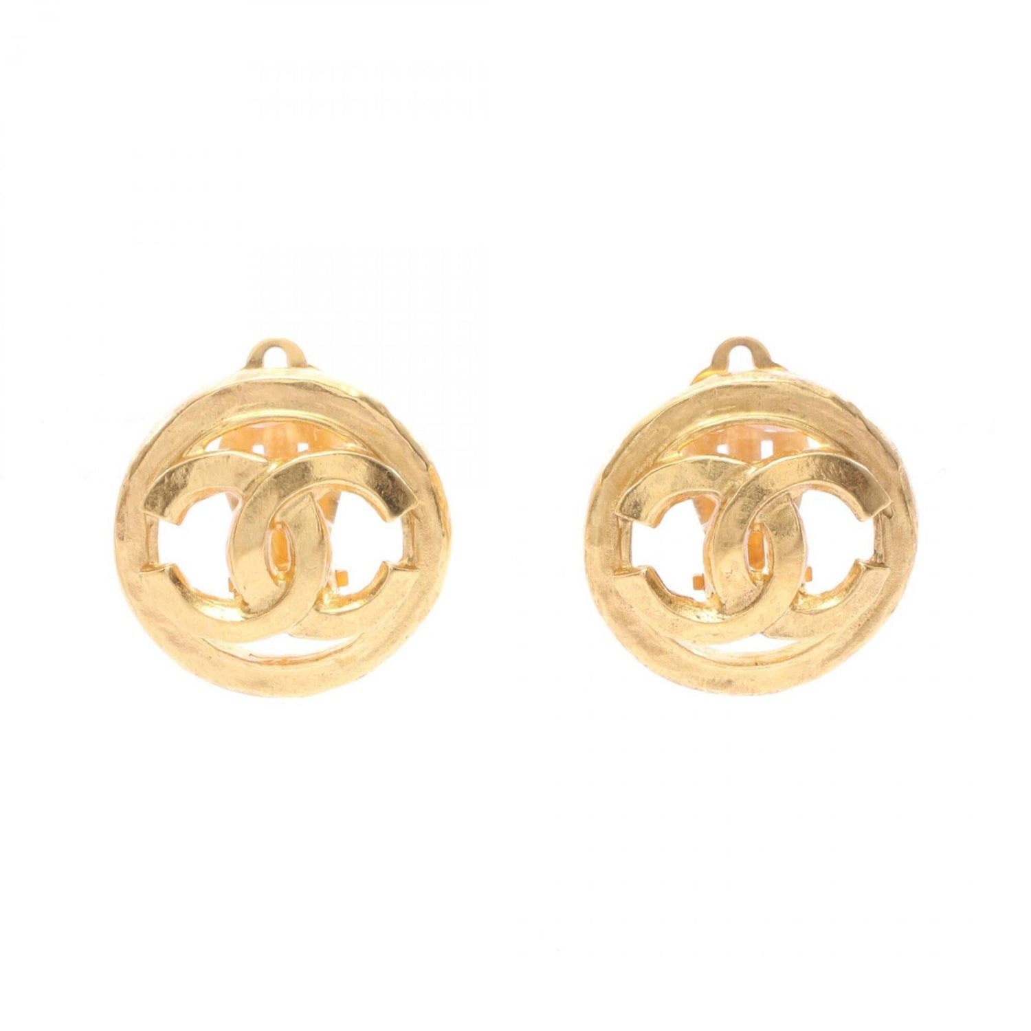 Chanel Coco Mark Circle Earrings, Gold Plated (GP), Women's, Tone