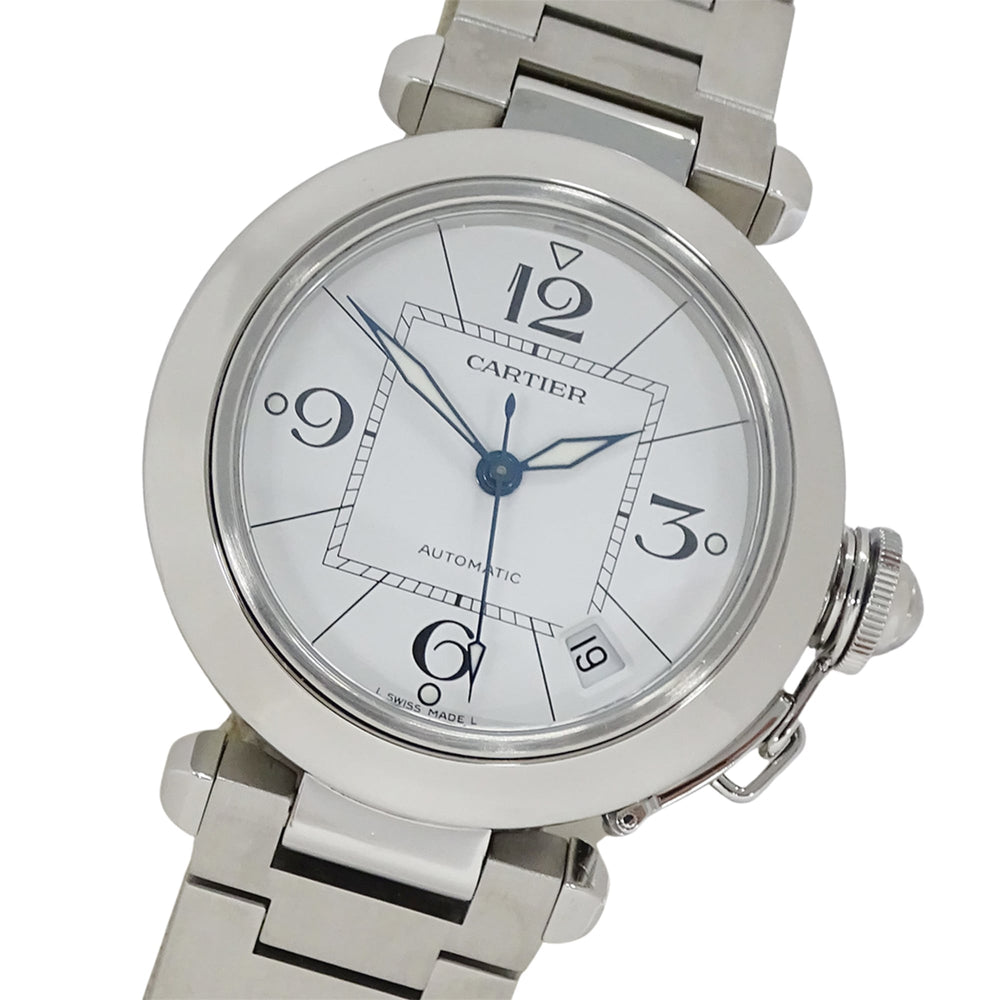 Cartier Pasha C Date Automatic Watch for Boys, Stainless Steel (SS) W31074M7, Silver & White — Good