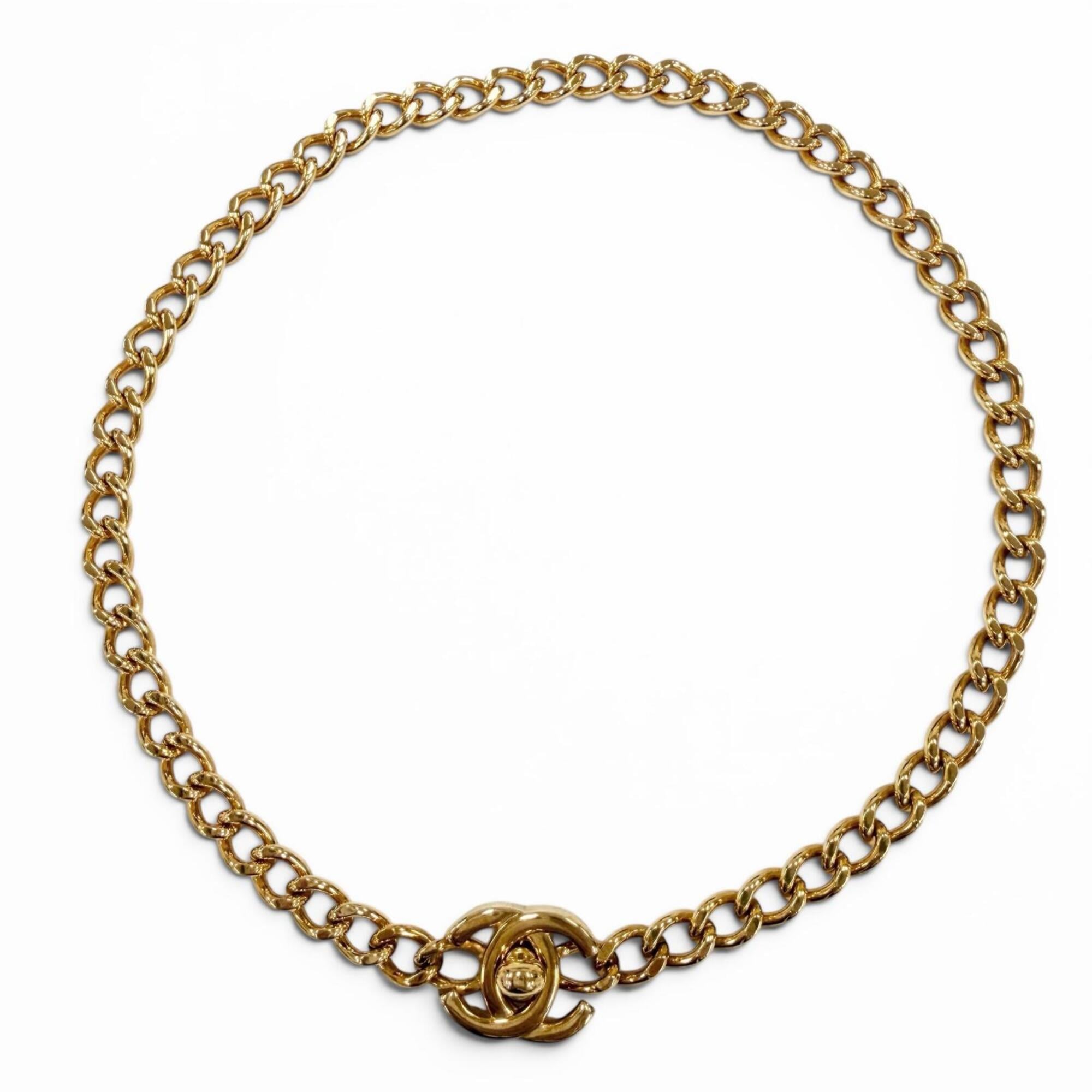 CHANEL Vintage 96A Coco Mark Turnlock Necklace, Gold, Made in France, Women's, with Box — Like New