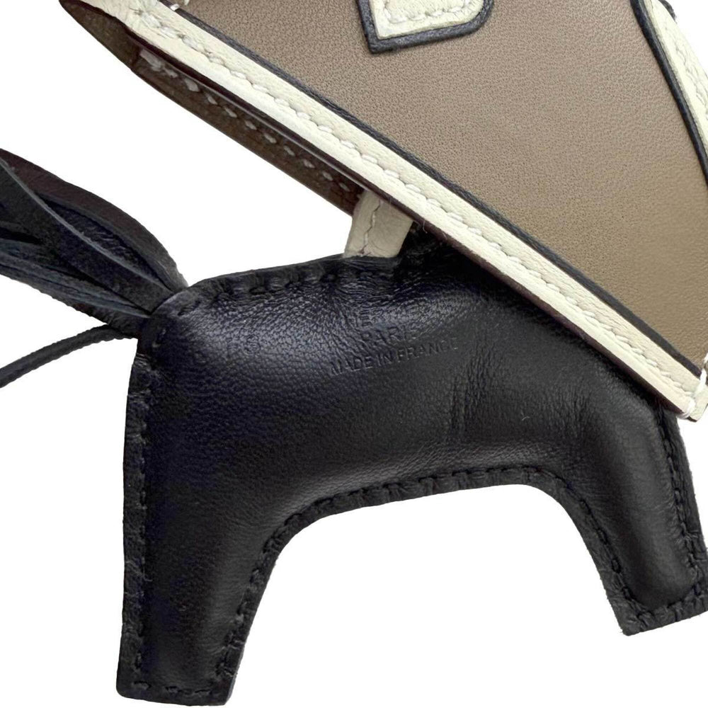Hermes Rodeo Robeo Coeur PM accessory bag charm, Agneau Milo Swift leather, black, Etoupe, Craie, K stamp — New - Store Return
