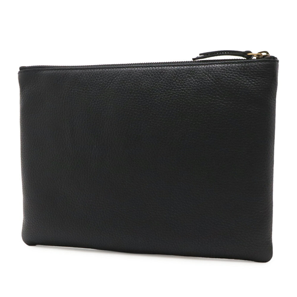 GUCCI Animalier Tiger Head Clutch Bag, Second Handbag, Pouch, Leather, Black, 453165 — Like New