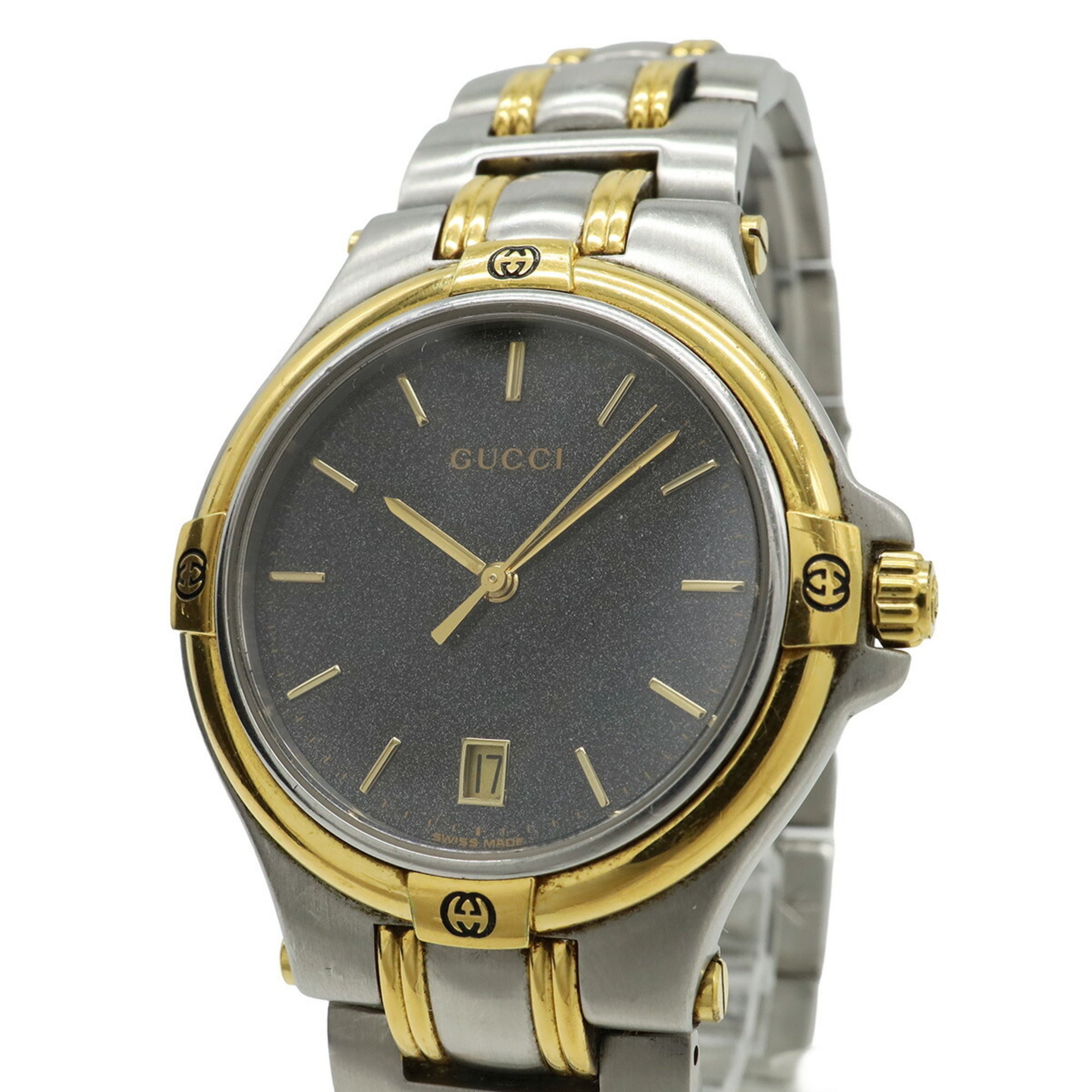 GUCCI Men's Quartz Watch 9040M, Black Dial, Date Display, Stainless Steel — Good