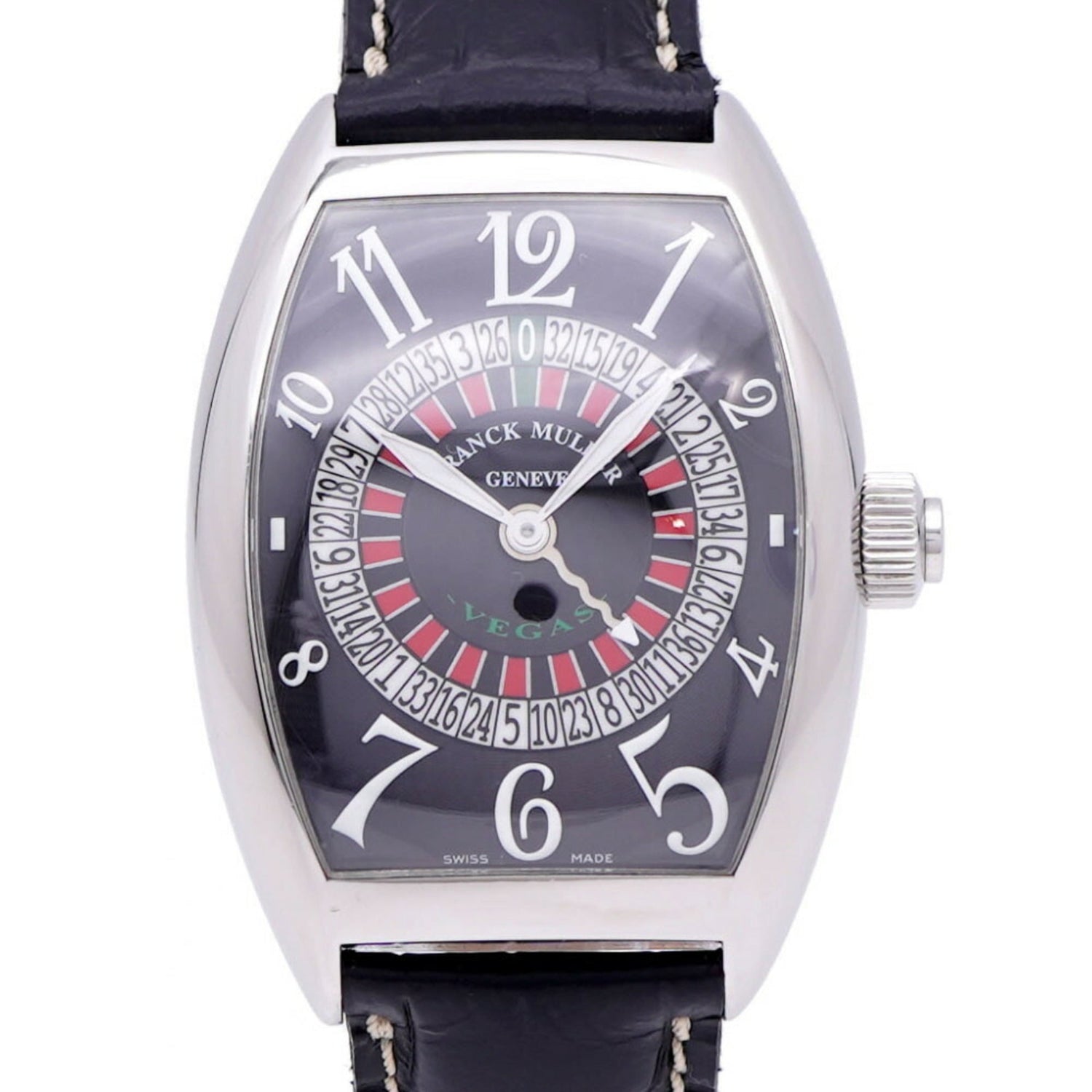 Franck Muller Vegas Roulette Big Face 8880VEGAS Automatic Watch SS/Embossed Leather Black Dial 0760FRANCK MULLER Men's