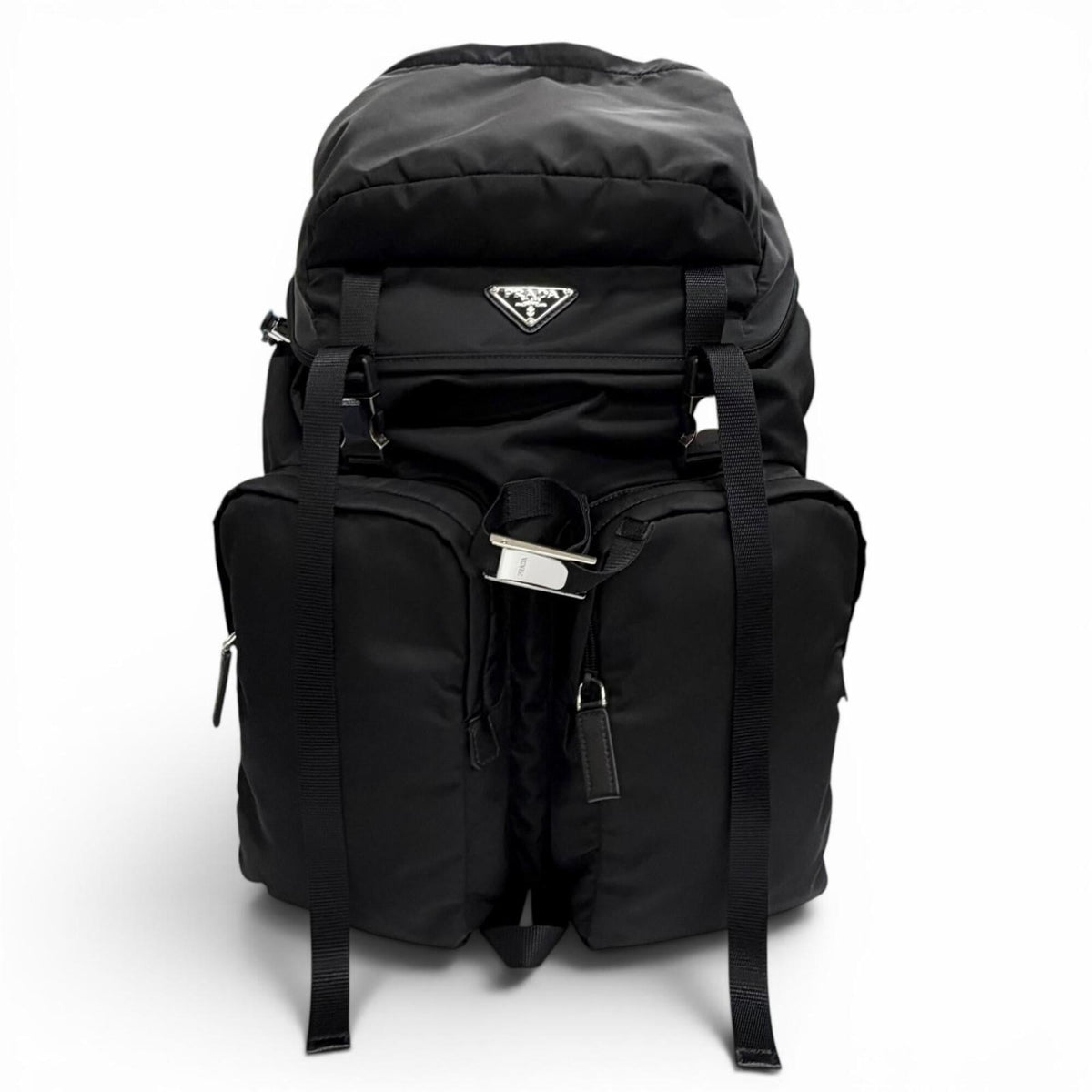 PRADA 2VZ019 Triangle Logo Re-Nylon Leather Backpack Daypack Black Made in Italy Men's with Dust Bag — Like New