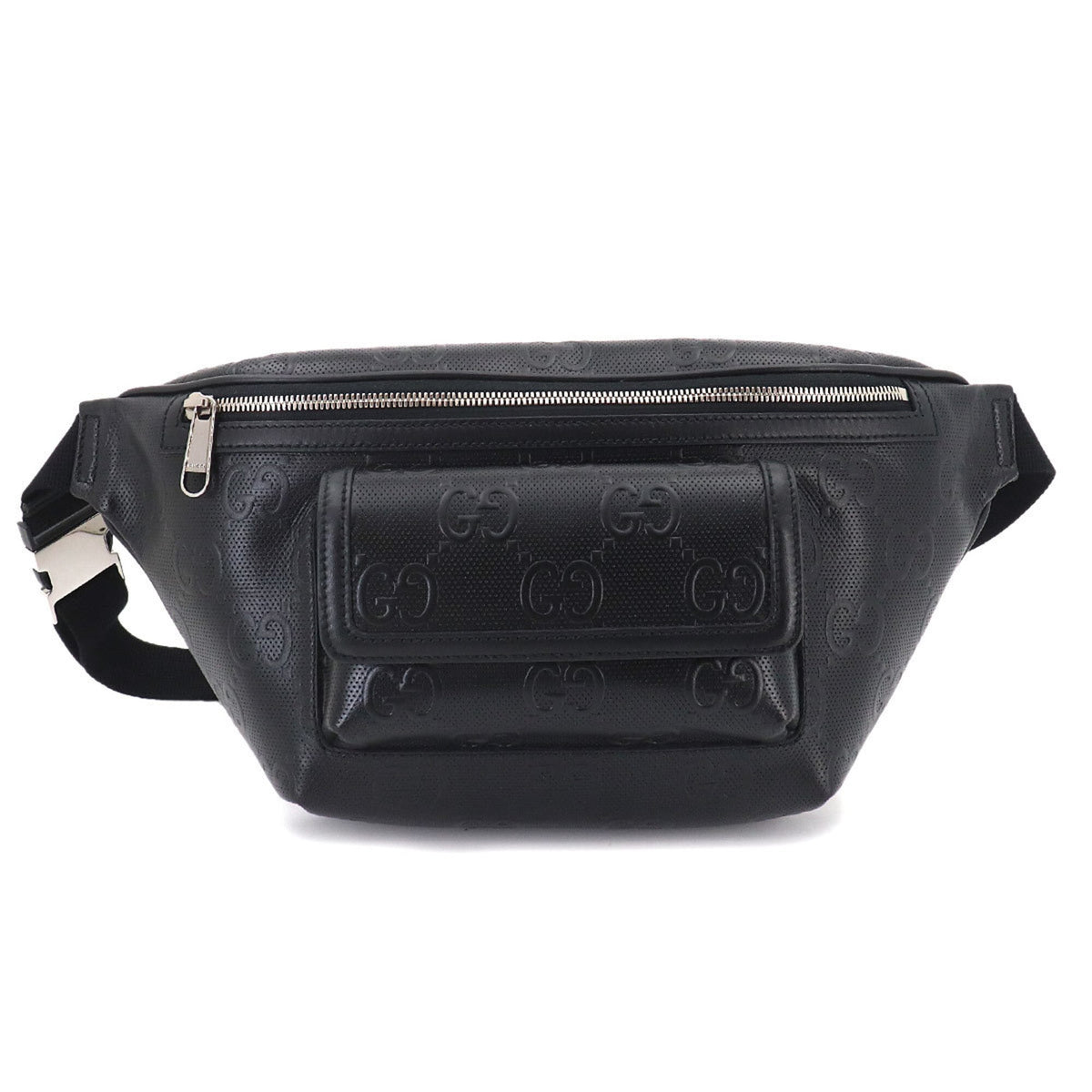 Gucci GG Embossed Belt Handbag, Leather, Black, 645093, Silver Hardware — New - Store Return