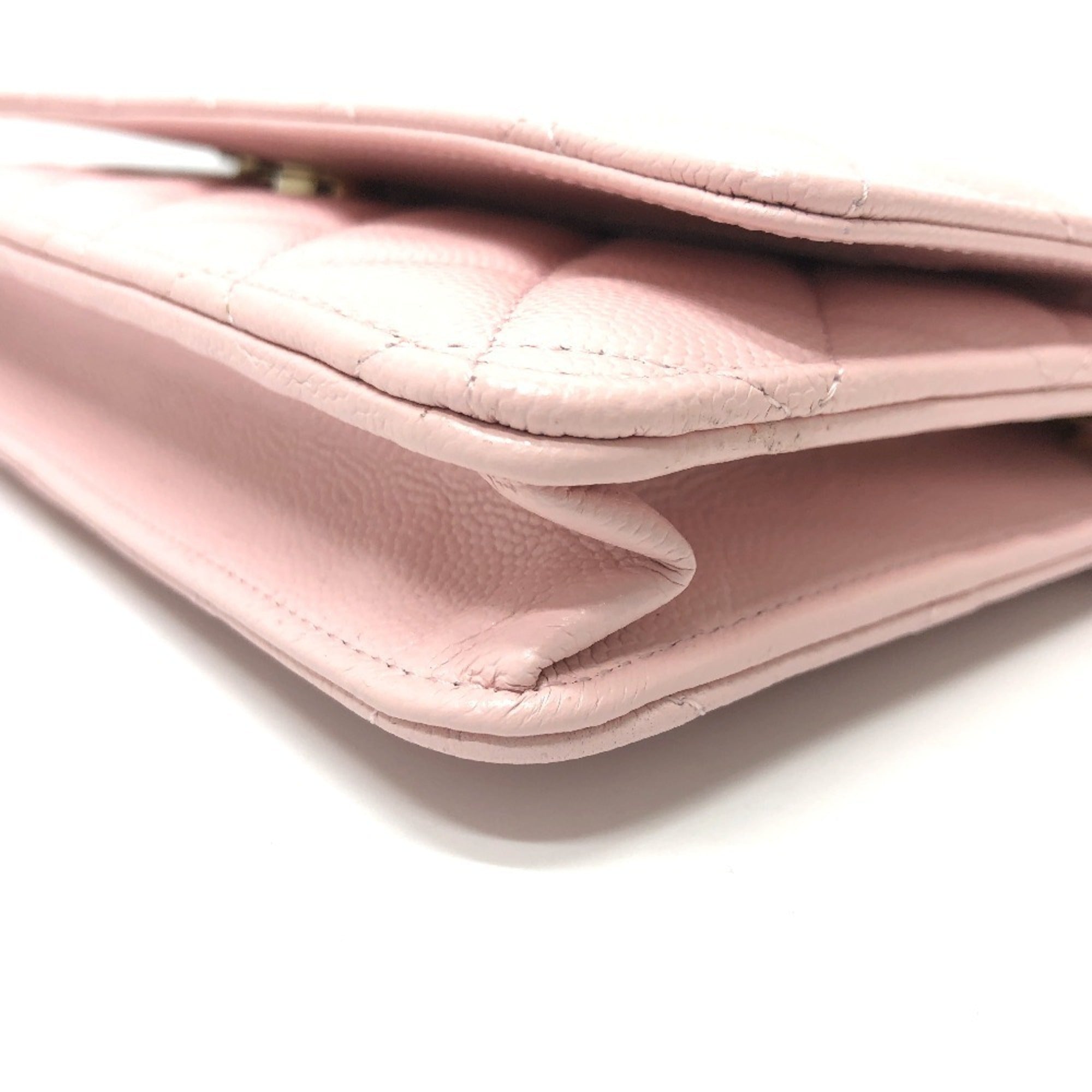 CHANEL AP0250 Coco Mark CC Chain Wallet Long Pouch Pochette Shoulder Bag Caviar Skin Women's Pink — New - Store Return