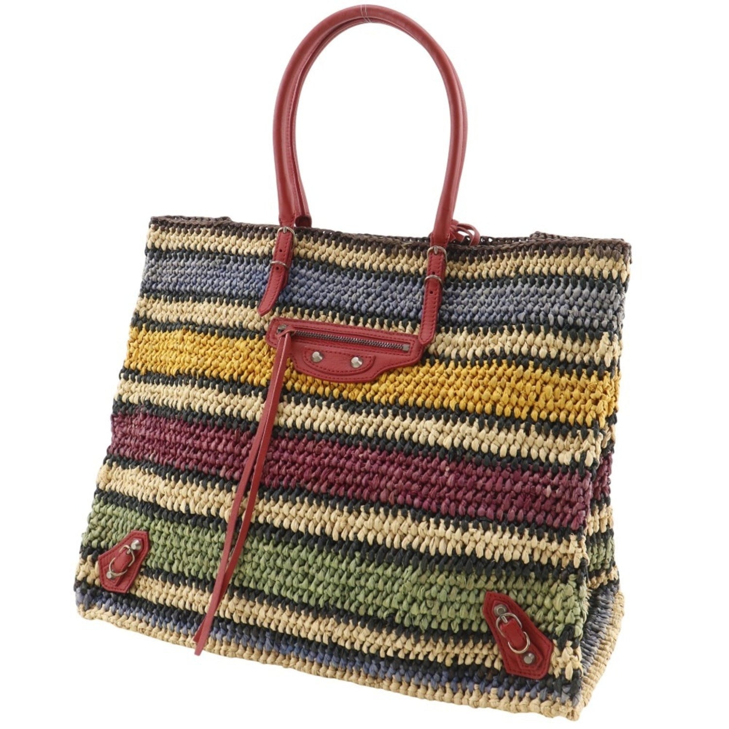 Balenciaga The Paper Tote Bag, 515859, Raffia, Red/Multicolor, Open, Women's.