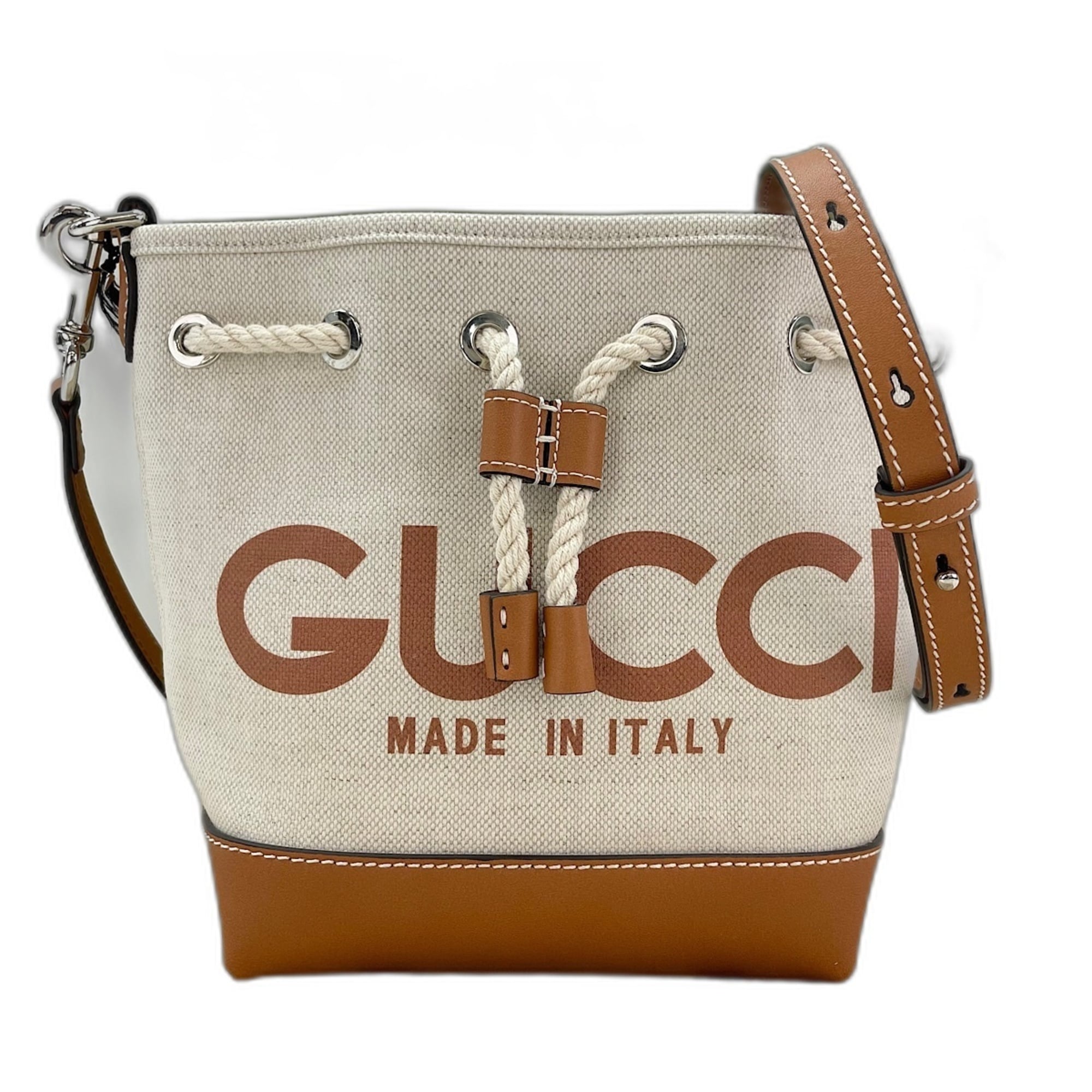Gucci Lido Collection Logo Print Shoulder Bag, Canvas, Beige — Like New